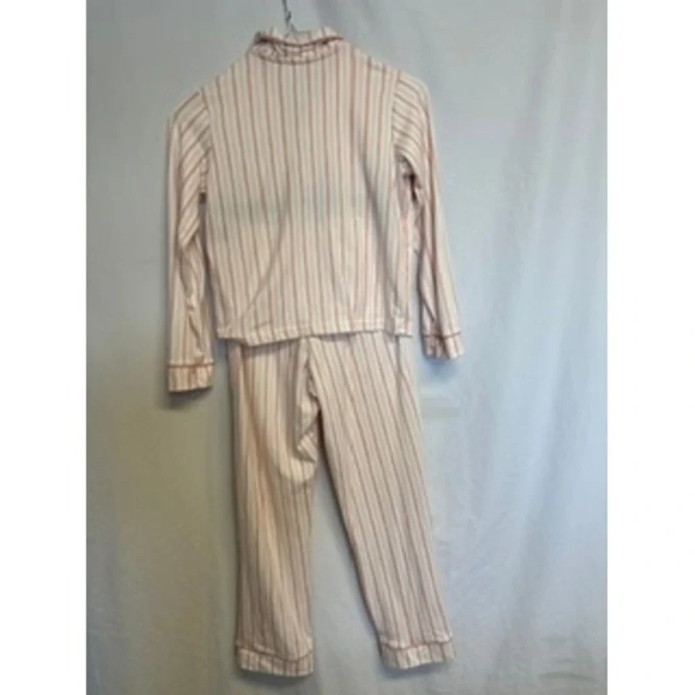 Tahari Kids Pink White Striped Pajama Set Long Sleeve Button Down Pants Size 7/8
